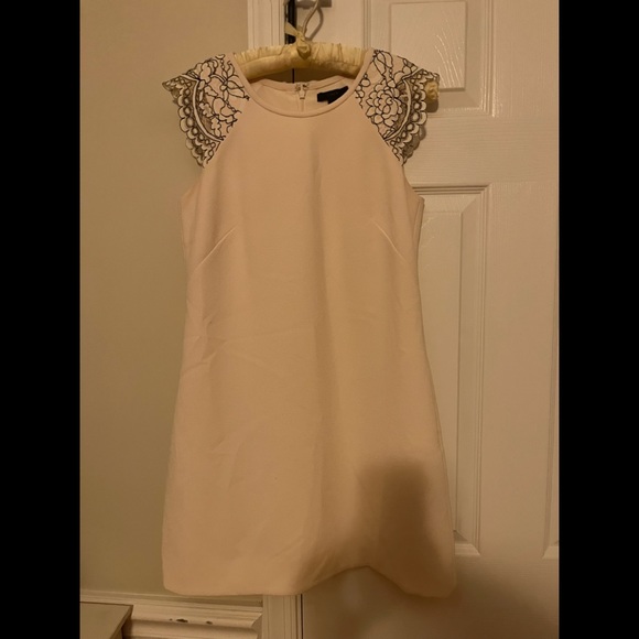 J. Crew Dresses J Crew Off White Dress With Black Lace Cap Sleeves